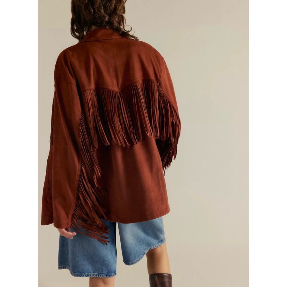 NWT Free People Fringe Out Vegan Suede Jacket Red Mahogany Medium - Picture 11 of 12